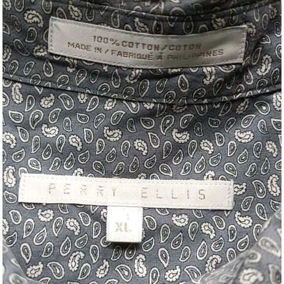 Vintage Perry Ellis Button Up Shirt Men's XL Paisley Gray Long Sleeve - Picture 2 of 7